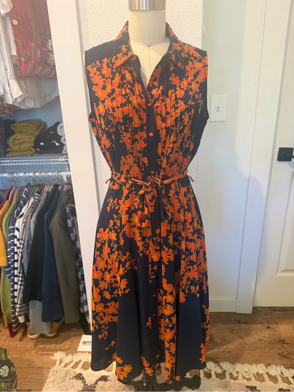 Sleeveless Orange Floral Midi Dress Nanette Lepore